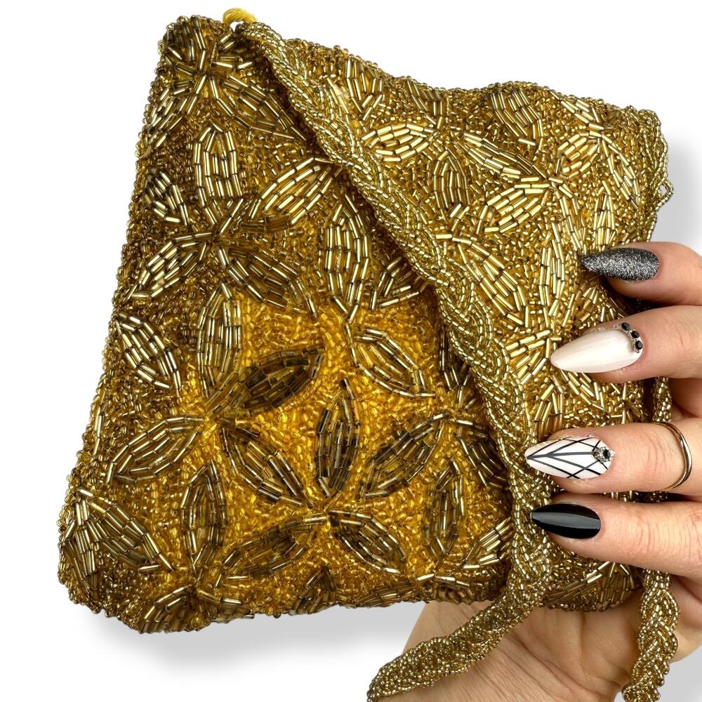 1960's MAGID gold hand beaded mini evening bag